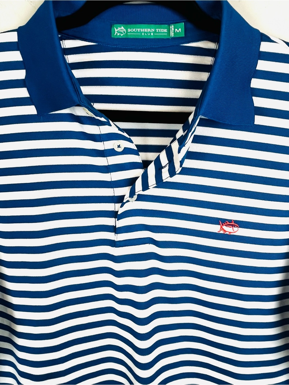Southern Tide Skipjack Striped Polo Shirt Royal Blue White Men's Medium EUC